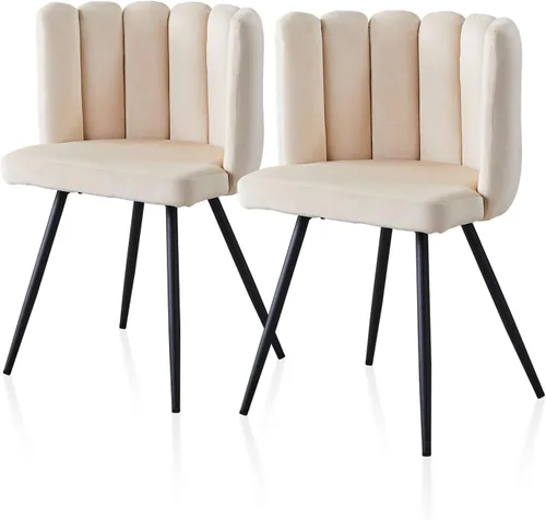 Miniatura 12 de TUKAILAi Cute Petal - Silla de comedor moderna de terciopelo con respaldo en forma de concha, asiento acolchado grueso y patas de metal negro, silla