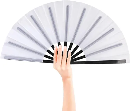 Miniatura 5 de Paquete de 8 ventiladores de mano plegables grandes para baile de línea, ventilador de estallido con funda de soporte, ventilador de mano grande