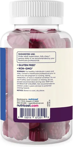Miniatura 4 de Nutricost Gomitas de vitamina D3 para niños, 2,500 UI (62.5 mcg), 120 gomitas - Sabor a bayas mixtas