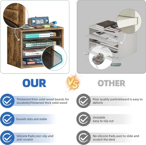 Miniatura 5 de Simple Trending Organizadores de Archivos de Escritorio, Bandeja de Cartas de 4 Niveles Organizador de Papel con Portaarchivos, Clasificador
