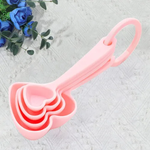 Miniatura 5 de Hemoton Cucharas medidoras de plástico con forma de corazón, cucharadita de postre, cuchara de café, medida seca, vajilla líquida para cocina, Rosado