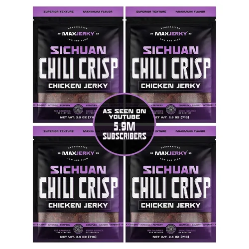 MaxJerky Sichuan Chili Crisp Chicken Jerky, 0.97 oz de proteína, 2.5 onzas (paquete de 4)