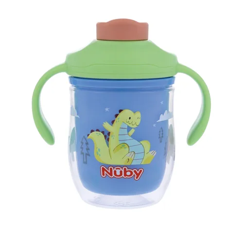 Nuby Vaso aislado 2 en 1 para niños pequeños con popote con peso de 360° y boquilla dura, 7 onzas, resistente a fugas con asas de fácil agarre, más