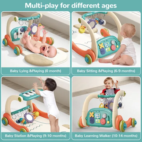 Miniatura 2 de Alfombra de juego 3 en 1 para bebé, piano para patear y jugar, gimnasio con luz musical, tapete de juego de actividad con 5 juguetes sensoriales