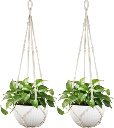 Miniatura 8 de Mkono Colgador de macramé de 43 pulgadas para macetas de hasta 12 pulgadas, soporte para plantas colgantes extra largo, sin borlas, cesta colgante