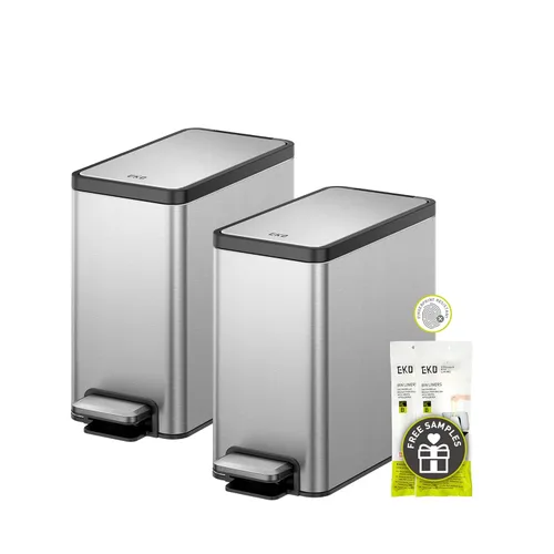 Miniatura 12 de EKO Cubo de basura pequeño para baño con tapa, cierre suave, pedal escalonado, cubo de basura de acero inoxidable de 10 litros/2.6 galones con cubo