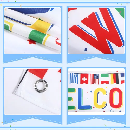 Miniatura 7 de Panelee 2 pancartas de bienvenida internacionales de 13.8 x 43.3 pulgadas, banderas del mundo de poliéster, banderas de país, decoración para Blanco