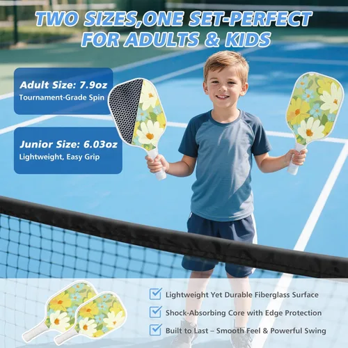 Miniatura 2 de Pickleball Net Set with 4 Fiberglass Paddles, Portable Pickleball Set with 4 Fiberglass Paddles, 6 Balls & Carry Bag, Easy Setup for Driveway