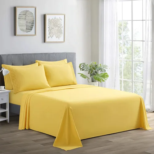 Miniatura 15 de Marina Decoration Juego de sábanas de 4 piezas ultra suave y sedoso de rayón sólido de bambú para todas las estaciones, con 2 fundas de almohada