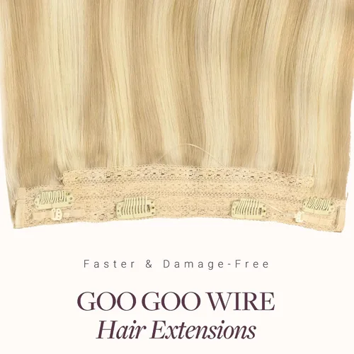 Miniatura 2 de GOO GOO Extensiones de Cabello Humano con Alambre, 18A/613A Rubio Oscuro mezclado con Rubio Decolorado Resaltado 18 pulgadas 95g, Extensiones