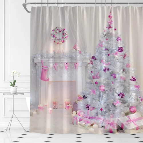 Miniatura 11 de Cortina de ducha de ciervos de Navidad, bosque nevado, ciervos, granja, renos, naturaleza, nevado, paisaje, tela, juego de cortinas de baño