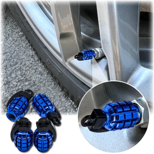 Miniatura 6 de 8 tapas de vástago de válvula de neumático, tapas de válvula de neumático de acero inoxidable para automóviles, camiones, SUV, motocicletas, Azul