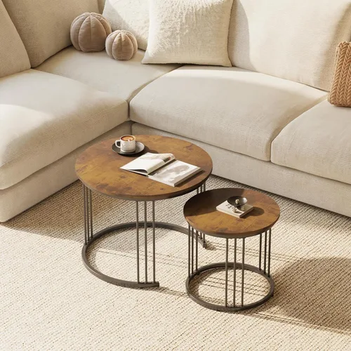 Miniatura 4 de Garden 4 you Mesa de centro anidable, mesa auxiliar redonda de 23.6 pulgadas, juego de 2, mesa anidable de madera con marco de metal, mesas Ceter