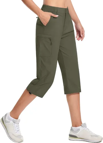 TACVASEN Pantalones capri de senderismo para mujer, 5 bolsillos, ligeros, de secado rápido, debajo de la rodilla, pantalones cortos deportivos de