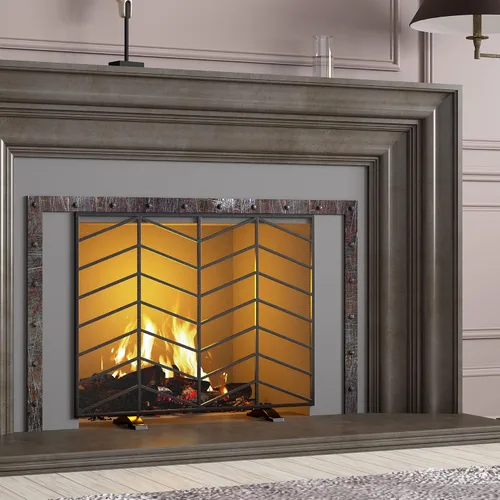 Miniatura 5 de Fire Beauty Panel único de chimenea de hierro forjado con malla de zigzag, protector contra chispas de fuego para sala de estar, decoración