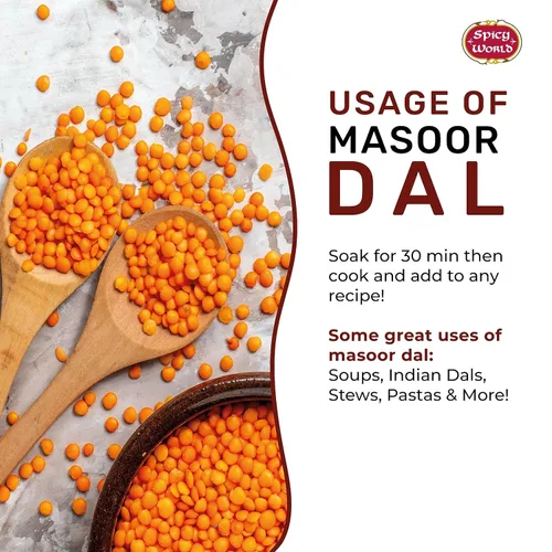 Miniatura 4 de Masoor Dal - Bolsa de 2 libras (32 onzas) - Lentejas rojas divididas - Todo natural por Spicy World