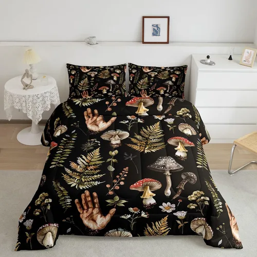 Miniatura 18 de Feelyou Lindo juego de edredón decorativo de hongos para niños, edredón de hongos de dibujos animados para niños y adolescentes, juego de ropa