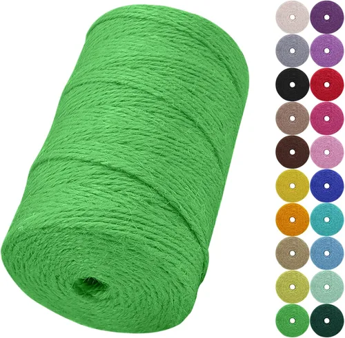Miniatura 33 de Cuerda de yute natural de 0.079 pulgadas y 328 pies para manualidades, cuerda de yute de colores de 3 capas para envoltura de regalos, jardinería