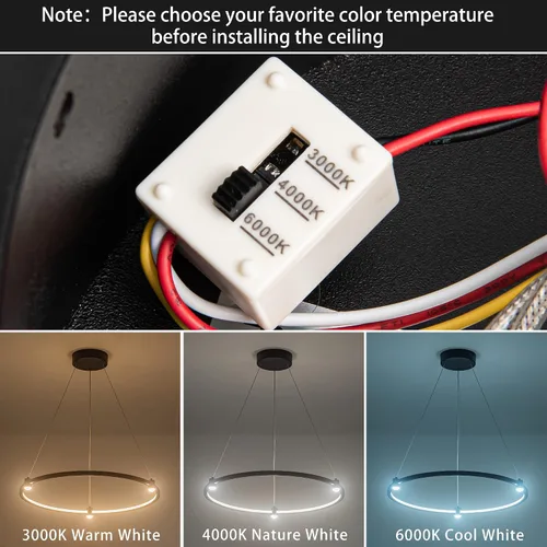 Miniatura 3 de Lámpara colgante LED moderna regulable de 23.6 pulgadas, color negro, 1 anillo circular, para sala de estar, comedor, cocina, oficina, vestíbulo
