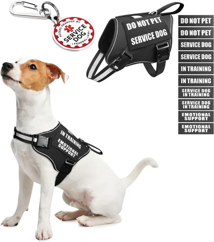 Arnés de chaleco para perro de servicio+Etiqueta de identificación+10 parches, etiqueta de perro de servicio metálica y chaleco reflectante de apoyo
