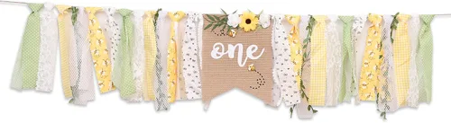 Miniatura 9 de OTURGC Cartel de primer cumpleaños para silla alta con temática de abeja, patrón multicolor de abeja y flores, cartel rectangular de lino de 80 x