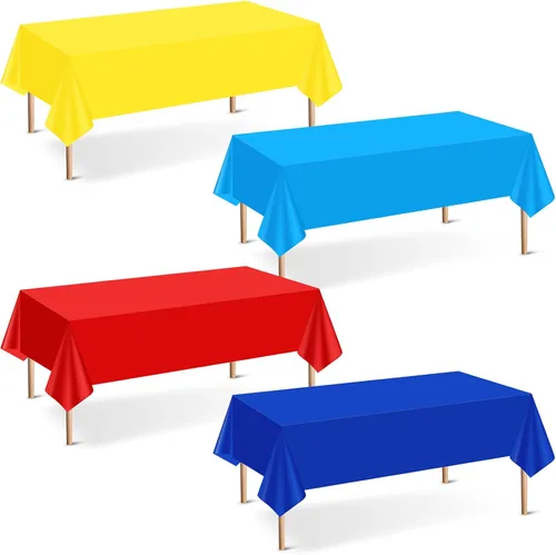Miniatura 10 de Mwellewm 6 manteles de plástico desechables, mantel de arcoíris de colores surtidos, rectangular de neón colorido a granel sólido para cumpleaños