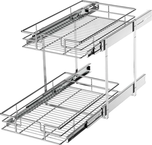 Miniatura 11 de LOVMOR Organizador de gabinete extraíble de 17 pulgadas de ancho x 21 pulgadas de profundidad, estantes extraíbles para armario de cocina, 1 Tier