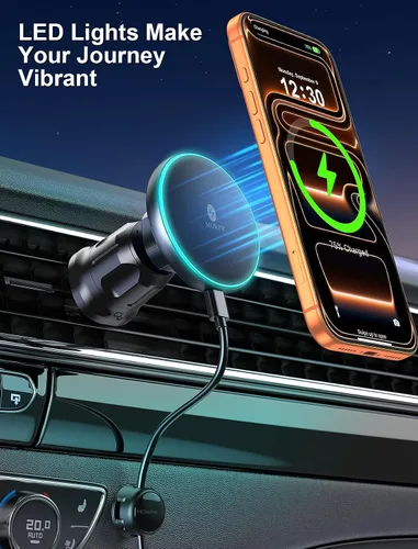 Miniatura 7 de MOKPR Magsafe - Cargador de coche para iPhone, cargador de coche inalámbrico, soporte magnético para teléfono para salpicadero, ventilación de aire