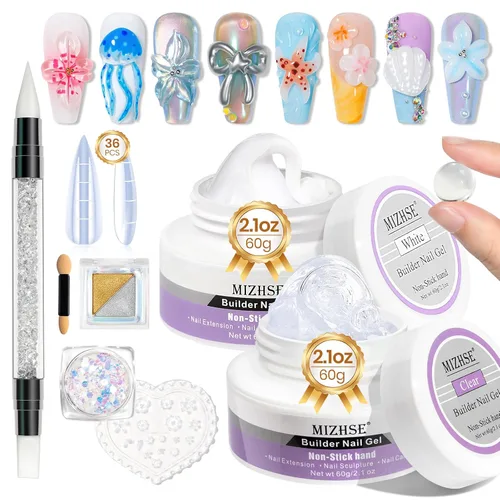 Miniatura 11 de MIZHSE Gel de Construcción Sólido para Uñas, 60g Gel 3D Blanco para Escultura de Uñas, No Pegajoso, Talla Dura, Extensión, Removible en UV LED