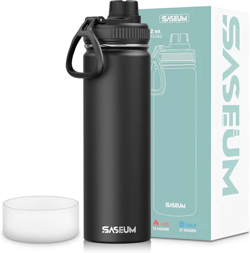Miniatura 32 de SASEUM Botella de agua de acero inoxidable de 12 onzas, botella aislada sin BPA con tapa de boquilla a prueba de fugas, botella de metal de boca