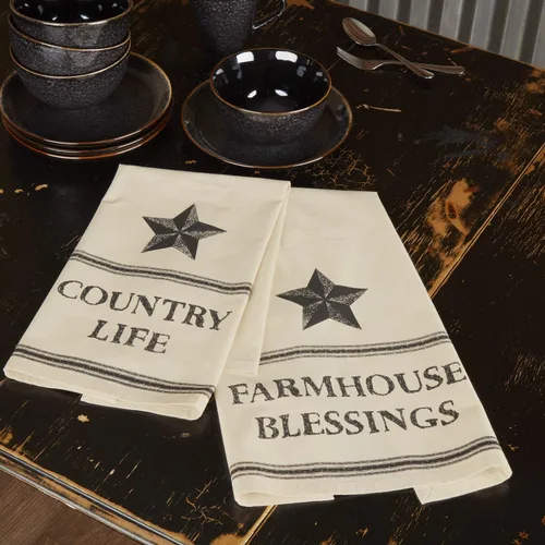 Miniatura 2 de VHC Brands Farmhouse Star Country Life Blessings - Juego de 2 toallas de cocina con patrón de muselina de algodón primitivo para Acción de Gracias