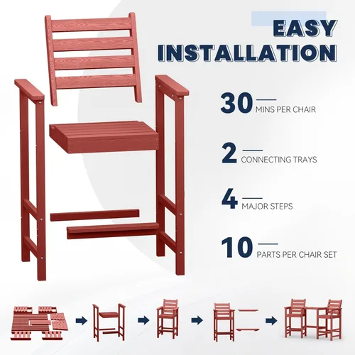 Miniatura 3 de PLUUV Juego de 2 sillas Adirondack altas, sillas Adirondack de altura de barra para balcón de polietileno HDPE resistente a todo clima con bandejas