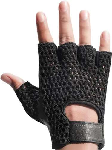 Miniatura 3 de Guantes de entrenamiento sin dedos transpirables acolchados de cuero, espalda de ganchillo, negro (XS)