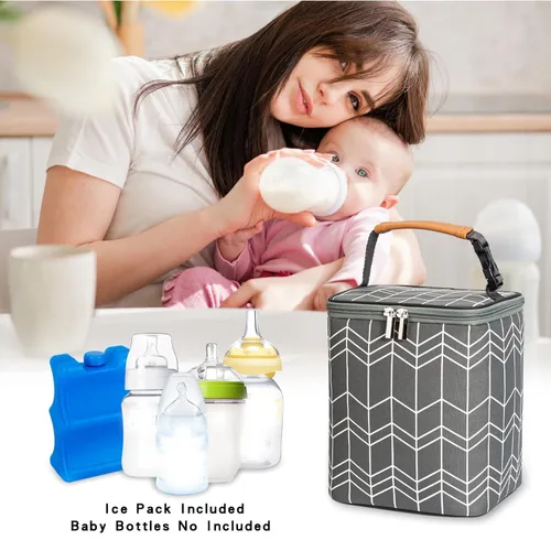 Miniatura 6 de Bolsa térmica para leche materna BABEYER con paquete de hielo, se ajusta a 4 biberones de hasta 9 onzas, bolsa grande para biberones para madres Ola