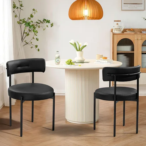 Miniatura 9 de AVAWING Juego de 6 sillas de comedor de piel sintética negra, modernas sillas de cocina tapizadas con patas de metal y respaldo curvo, sillas