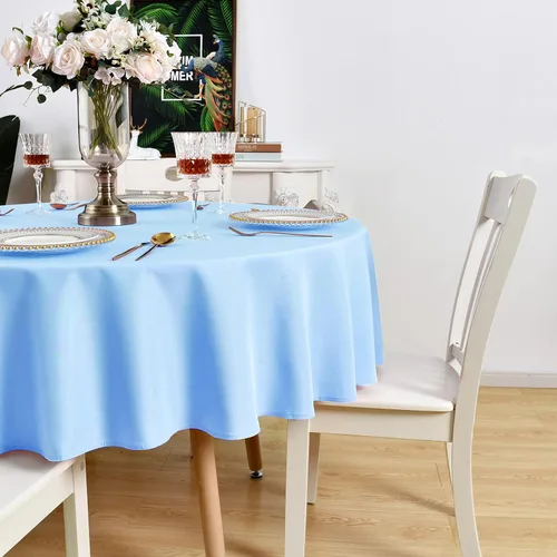 Miniatura 5 de Mantel redondo azul bebé impermeable resistente a las manchas, tela sin arrugas, lavable, de 210 GSM, poliéster para fiesta, banquete, boda