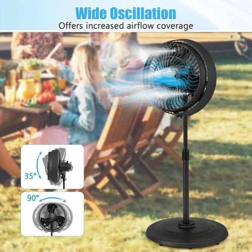 Miniatura 6 de COSTWAY Ventilador de nebulización para exteriores, ventilador de pedestal oscilante de 16 pulgadas con altura ajustable, 3 niveles de niebla, 3