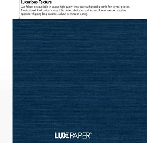 Miniatura 5 de LUXPaper Carpetas de presentación de 9" x 12" Dos bolsillos Lino azul náutico Cubierta de 100 lb. Cantidad de 10 Lino Azul Oscuro