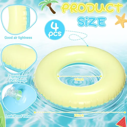 Miniatura 3 de 4 unidades de flotadores inflables para piscina para niños y adultos, tubos interiores pastel, macarrón, anillos de piscina flotadores para amarillo