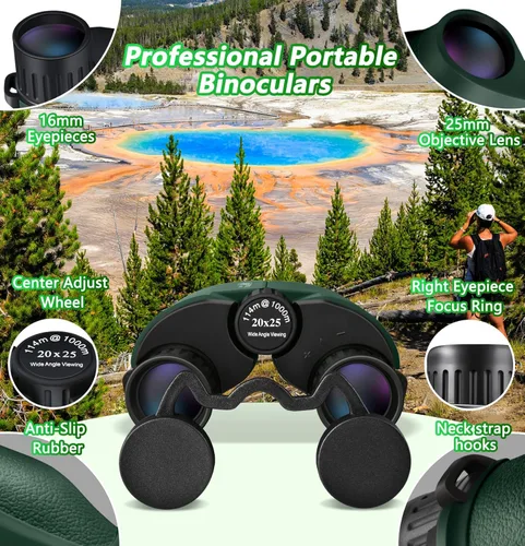 Miniatura 2 de Binoculares pequeños y compactos para adultos y niños, mini binocular de bolsillo de 20 x 25 pulgadas para observación de aves, binoculares