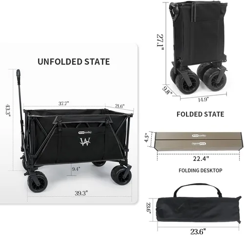 Miniatura 7 de Whitsunday Carro Plegable Resistente, Carro de Playa Plegable de 440 Libras, Rueda Todo Terreno y Utilidad de Camping Extra Grande con Mesa Negro