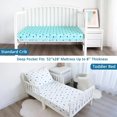 Miniatura 6 de Sábanas de cuna para niños o niñas, paquete de 4, sábana bajera ajustable para cuna de 52 x 28 pulgadas para colchón estándar de cuna y niños Aqua +
