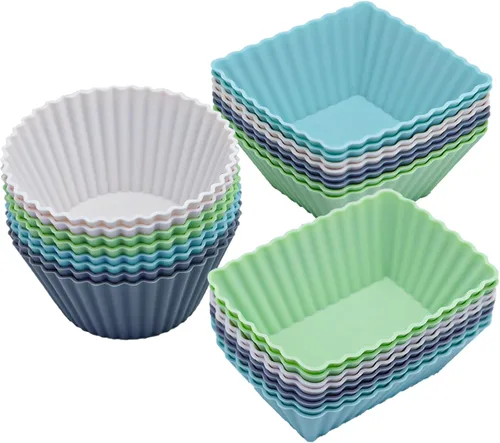 Miniatura 8 de Paquete de 12 moldes de silicona para cupcakes, moldes reutilizables para muffins – moldes redondos, cuadrados y rectangulares para hornear