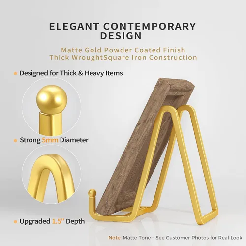 Miniatura 2 de IPAME Soportes cuadrados de metal para exhibir, soporte de 4.5 pulgadas + caballete para portarretratos para libros, placa decorativa, placa, foto
