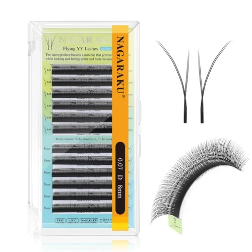 Miniatura 109 de Suministros de extensiones de pestañas NAGARAKU yy, pestañas falsas 0.05mm rizado D, bandeja mixta 8-12mm, prefabricadas 4D, abanico fácil, volumen