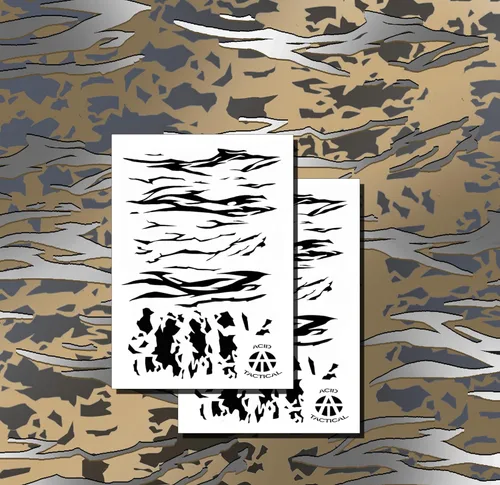 Acid Tactical® Paquete de 2 plantillas de pintura en aerosol con diseño de camuflaje de 9 x 14 pulgadas – Duracoat Gun Duck Boat Camo (diseño