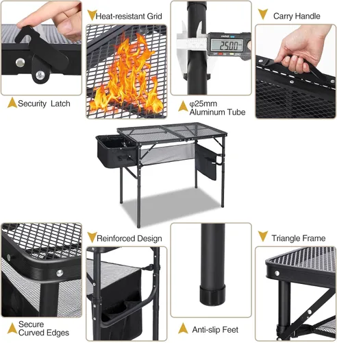 Miniatura 8 de REDCAMP Mesa plegable portátil con fregadero para exterior, soporte de parrilla de metal de aluminio ligero, mesa de picnic para camping, cocina
