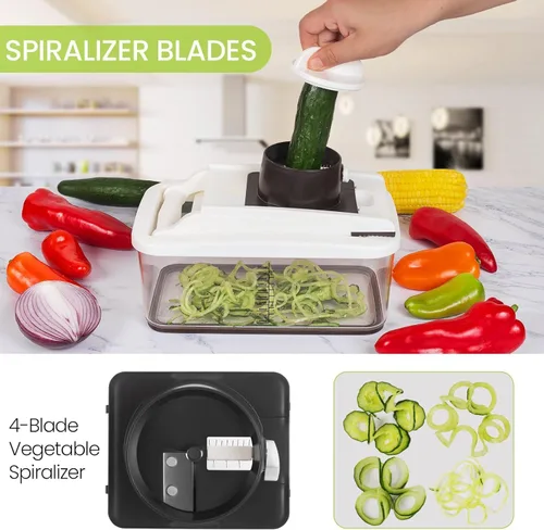 Miniatura 5 de RüK Picador de verduras, picador cortador de verduras extra grande, picador de alimentos profesional multifuncional 10 en 1, 6 cuchillas, 4