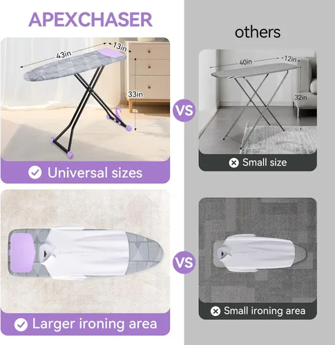 Miniatura 2 de APEXCHASER Tabla de planchar con soporte para planchar, tabla de hierro compacta y ahorradora de espacio, cubierta extragruesa, altura ajustable
