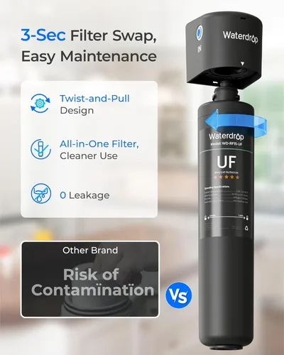 Miniatura 8 de Waterdrop 15UC-UF - Filtro de agua en línea de 0.01 μm para refrigerador, 2 años, filtro de agua en línea para máquina de hielo, ideal para máquina